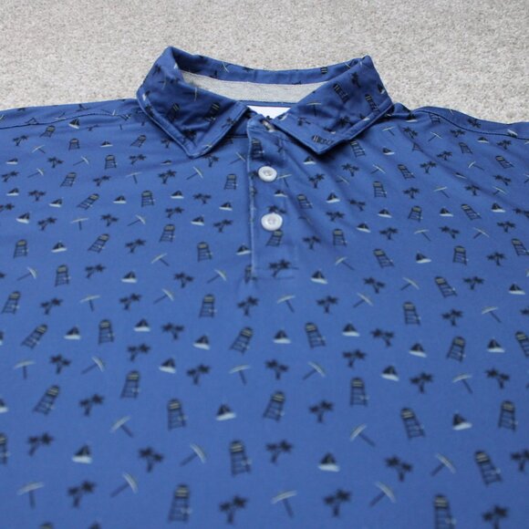 Anderson Ord AOP Polo Shirt Men Large Blue Beach All Over Print Poly Stretch S/S - Picture 4 of 16